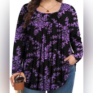 Purple Floral Long Sleeve Top